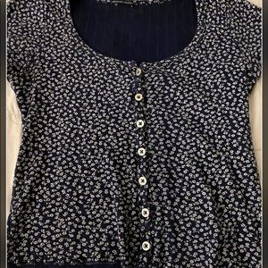 Brandy Melville Navy Top White Flowers and Ruffles